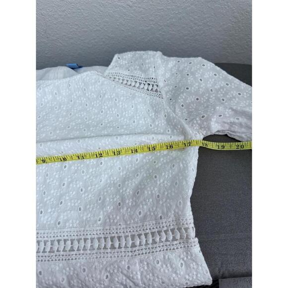 CeCe White Eyelet Fabric Large Bell Sleeves Ruffled Cuffs Mini Dress Size 10 - Picture 6 of 10